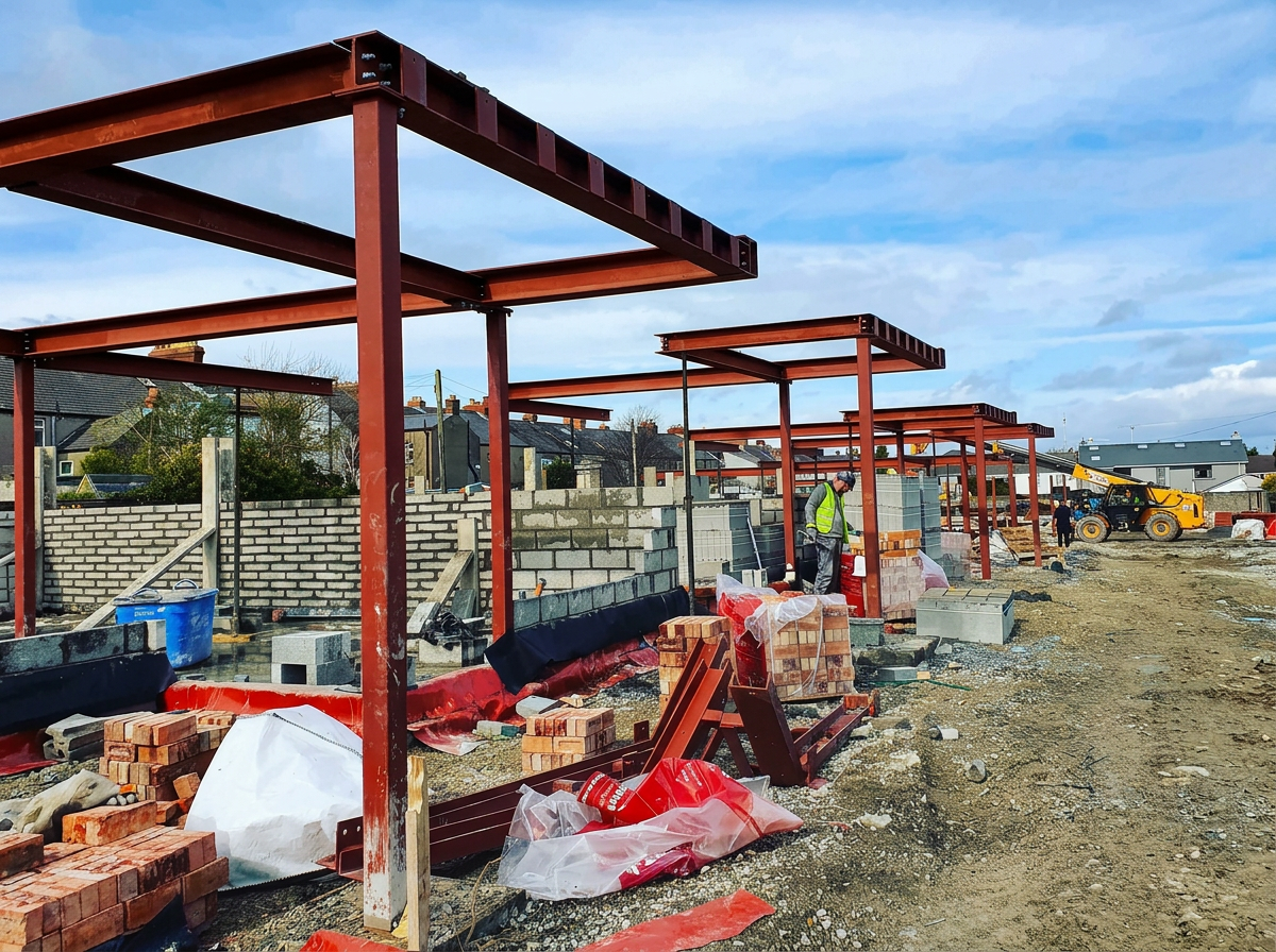 Portal Frames, Housing Scheme, steel fabrication project in Crumlin, Dublin 12 by Churchtown Steel Engineering Dublin