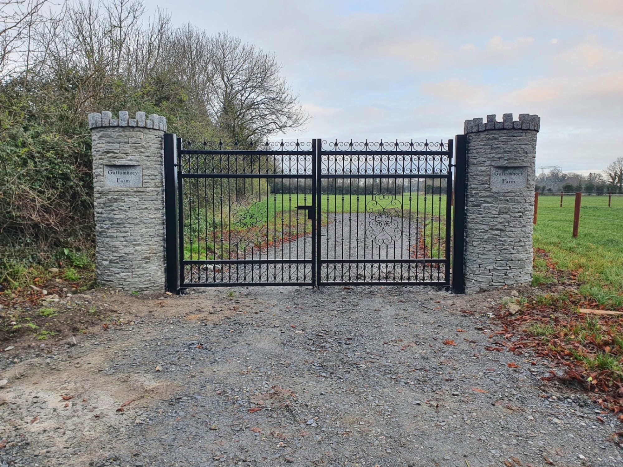 Ornamental Farm Entrance Gates, steel fabrication project in Dunboyne, Co. Meath by Churchtown Steel Engineering Dublin