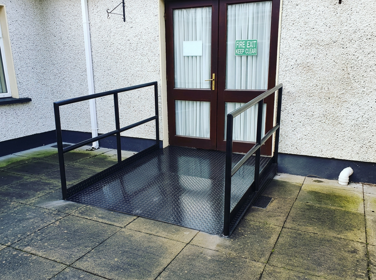 Fire Exit Access Ramp, steel fabrication project in Clondalkin, Dublin 22 by Churchtown Steel Engineering Dublin